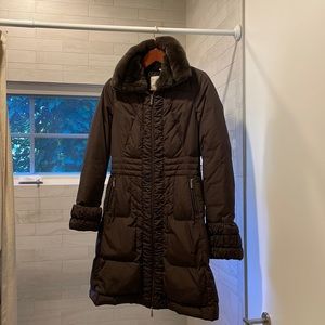 Brown Moncler down coat